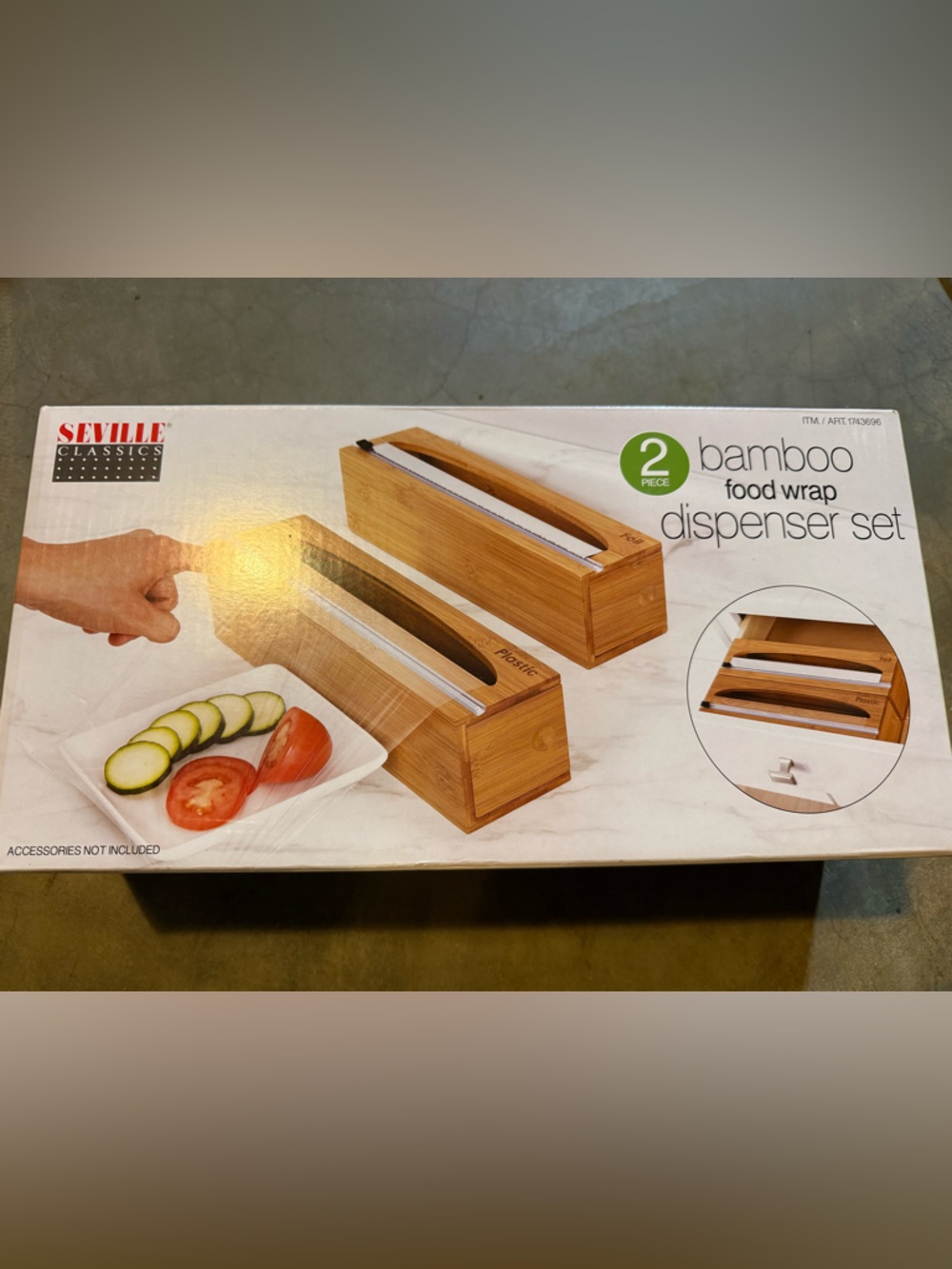 Seville Classics Bamboo Food Wrap Dispenser 2-piece Set